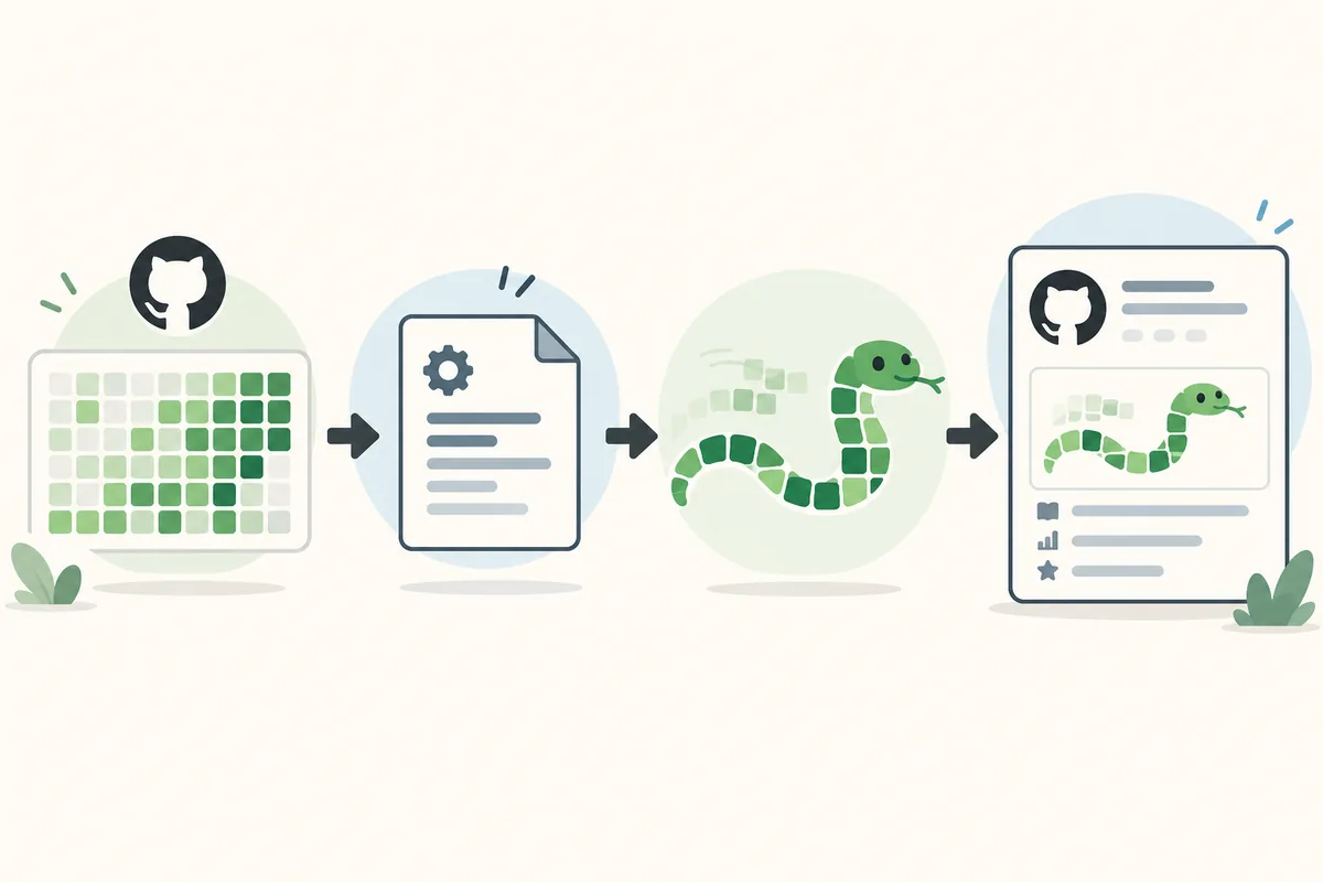 Flux éditorial du graphe GitHub vers le workflow, la ressource snake et le README