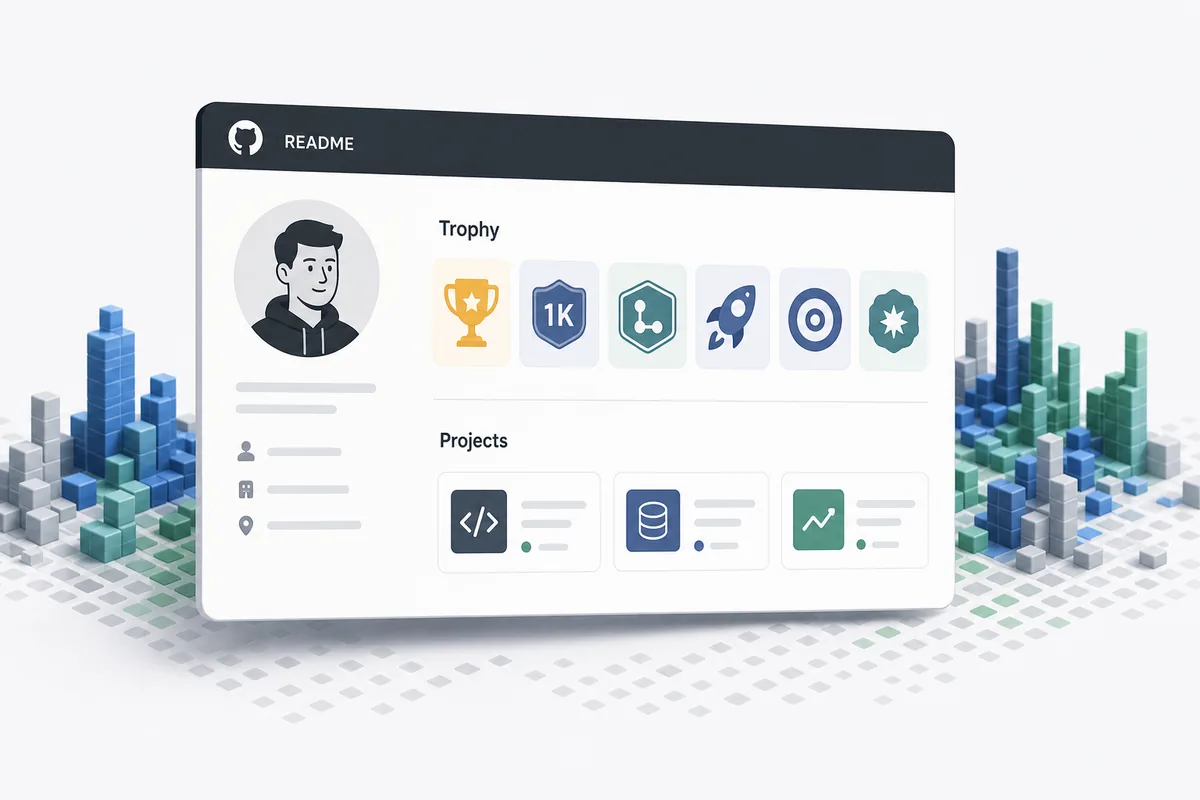 트로피, 프로젝트, GitHub City 신호를 포함한 README 설명 그래픽
