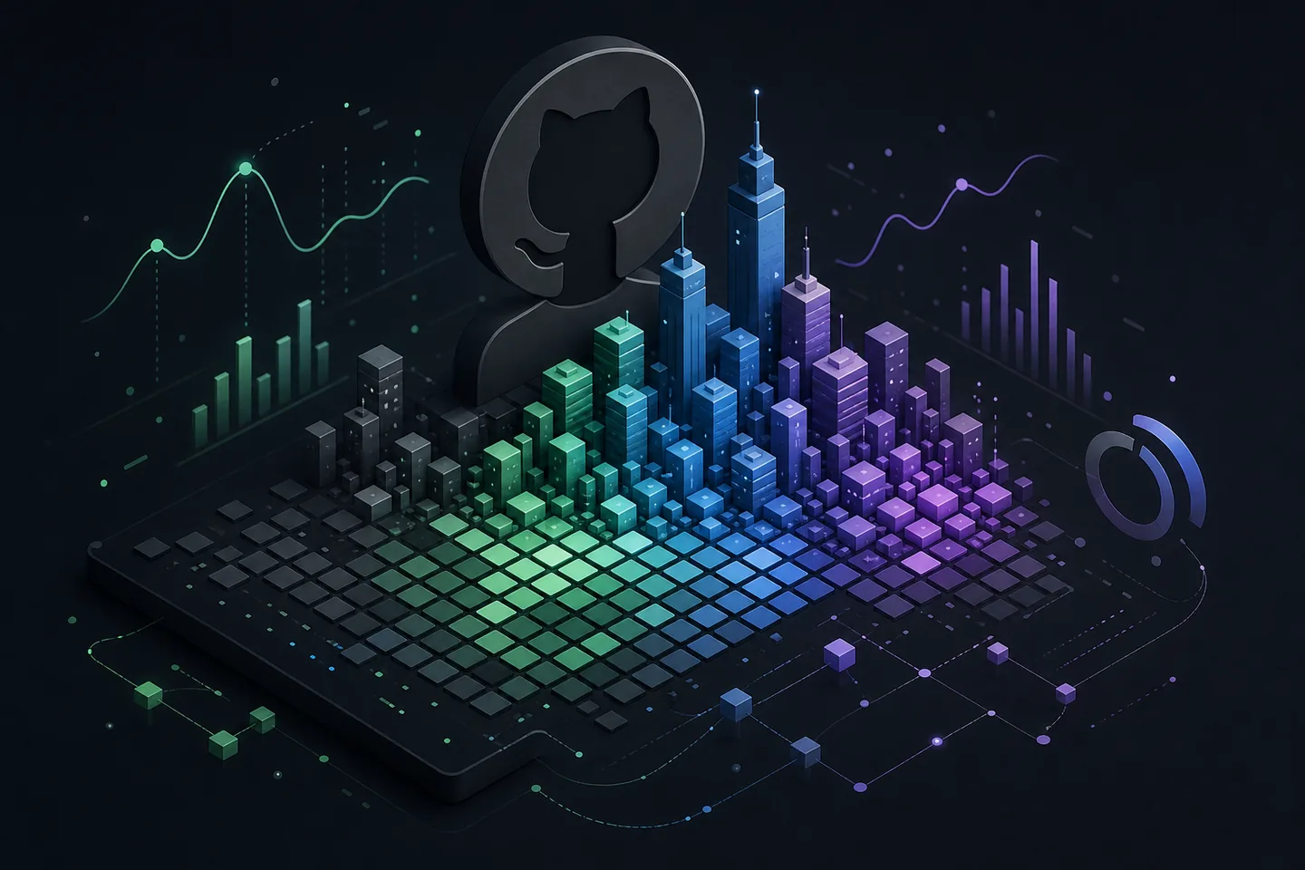 Atividade do GitHub transformada em estatísticas e uma cidade 3D